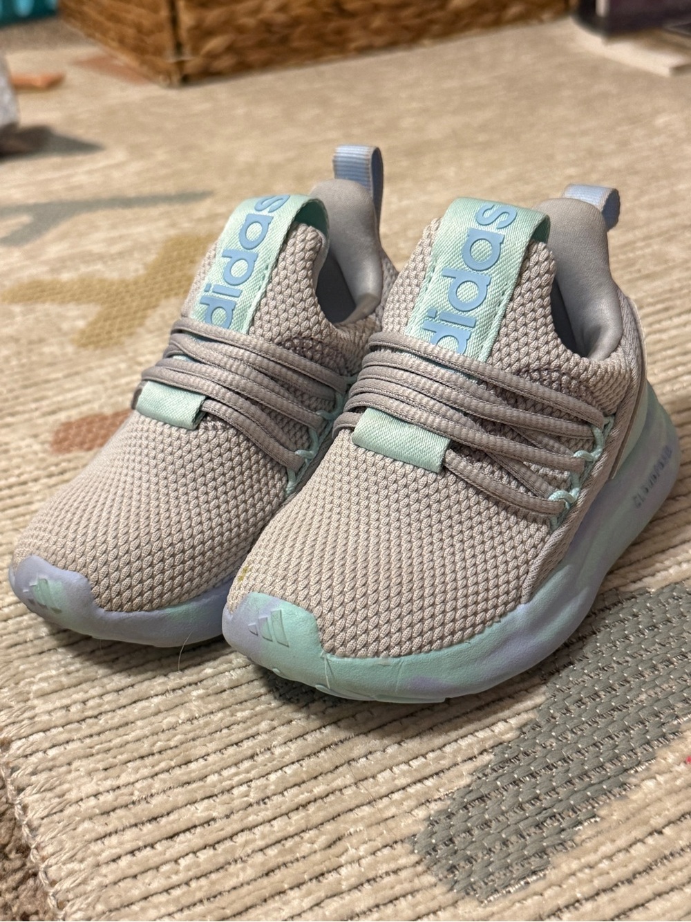 adidas Kids gray Sneakers with Mint Accents